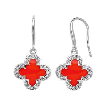 Marie Claire Jewelry Crystal Silver Tone Clover Drop Earrings, Women's, Size: 17, Orange