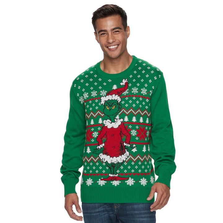 Men's Grinch Ugly Christmas Sweater, Size: Large, Green Oth