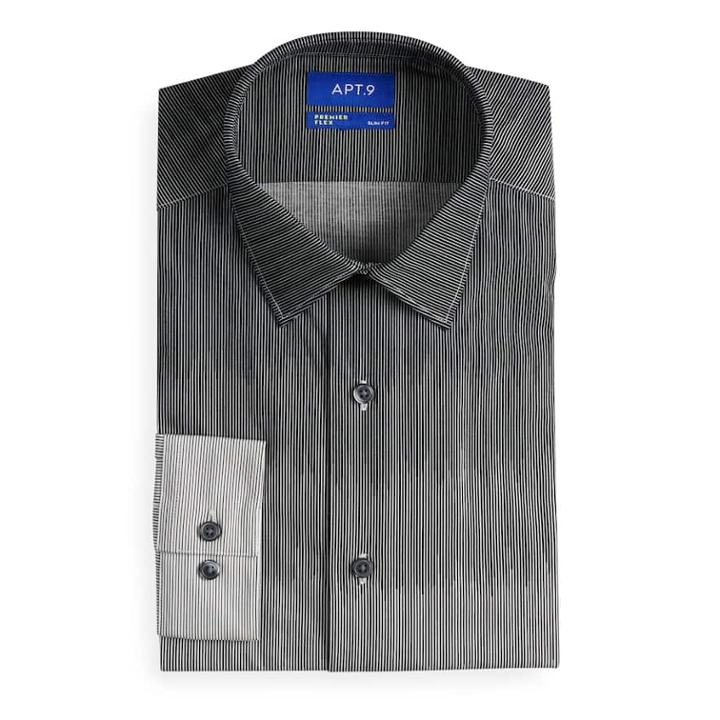 Men's Apt. 9&reg; Slim-fit Premier Flex Collar Stretch Dress Shirt, Size: 16-34/35, Black