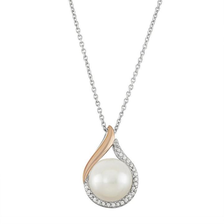 Sterling Silver Freshwater Cultured Pearl & Diamond Accent Teardrop Pendant, Women's, White