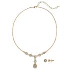 Napier Teardrop Y Necklace & Halo Stud Earring Set, Women's, Gold