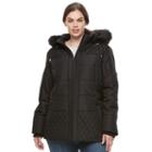 Plus Size Details Faux-fur Quilted Jacket, Women's, Size: 3xl, Black