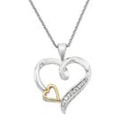 Two Tone Sterling Silver Diamond Accent Heart Pendant, Women's, Size: 18, White