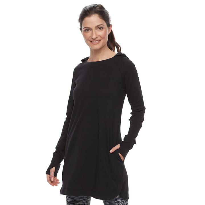 Petite Tek Gear&reg; Crewneck Tunic Hoodie, Women's, Size: L Petite, Black