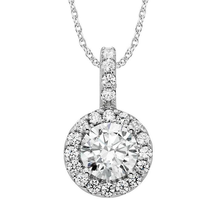 Diamonore Sterling Silver 2-ct. T.w. Simulated Diamond Halo Pendant, Women's, Size: 16, White