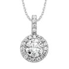 Diamonore Sterling Silver 2-ct. T.w. Simulated Diamond Halo Pendant, Women's, Size: 16, White