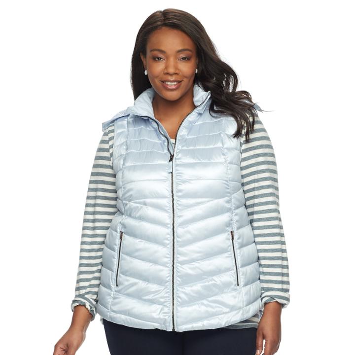 Plus Size Tek Gear Hooded Puffer Vest, Women's, Size: 1xl, Light Blue