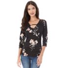 Juniors' Iz Byer Floral Ruched Top, Teens, Size: Medium, Black Floral