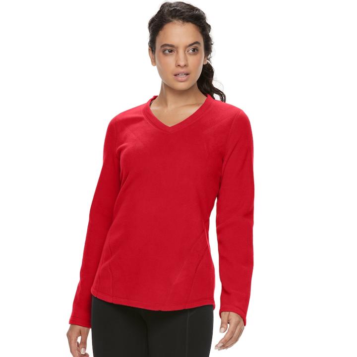 Women's Tek Gear&reg; Microfleece V-neck Tee, Size: Medium, Med Red