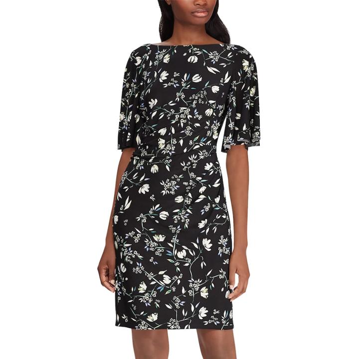 Women's Chaps Floral Sheath Dress, Size: Small, Black