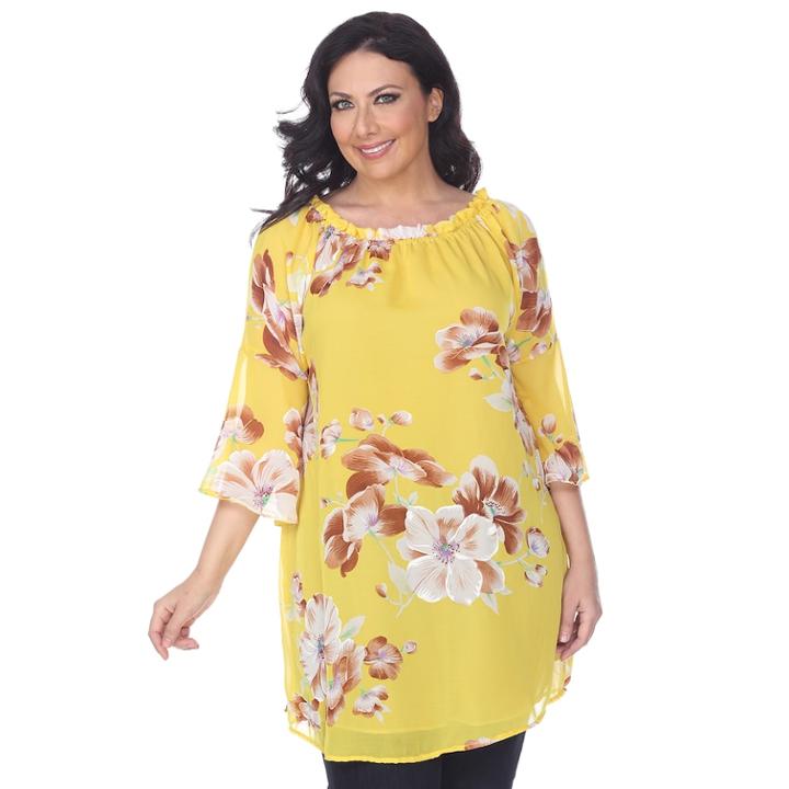 Plus Size White Mark Floral Off-the-shoulder Tunic, Women's, Size: 2xl, Yellow
