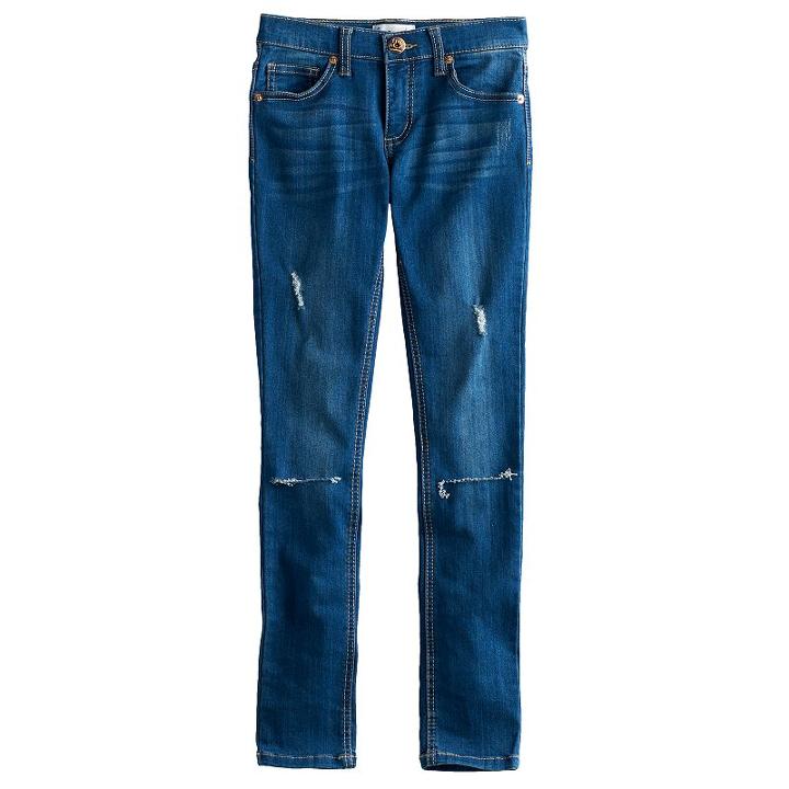 Girls 7-12 Freestyle Revolution Destructed Skinny Jeans, Size: 10, Blue (navy)