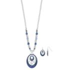 Blue Oval Pendant Necklace & Earring Set, Women's