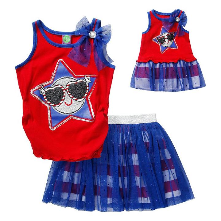 Girls 4-14 Dollie & Me Patriotic Ruched Glitter Tank Top & Tutu Skort Set, Girl's, Size: 8, Red