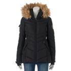 Juniors' Madden Girl Hooded Faux-fur Puffer Jacket, Size: Medium, Black