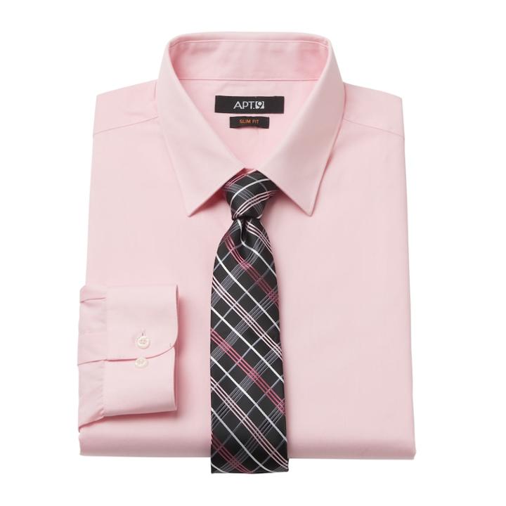 Men's Apt. 9&reg; Slim-fit Dress Shirt & Tie Set, Size: L-34/35, Pink