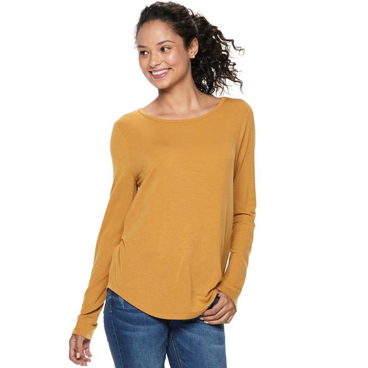 Juniors' Mudd&reg; Crewneck Long Sleeve Tee, Teens, Size: Large, Drk Orange