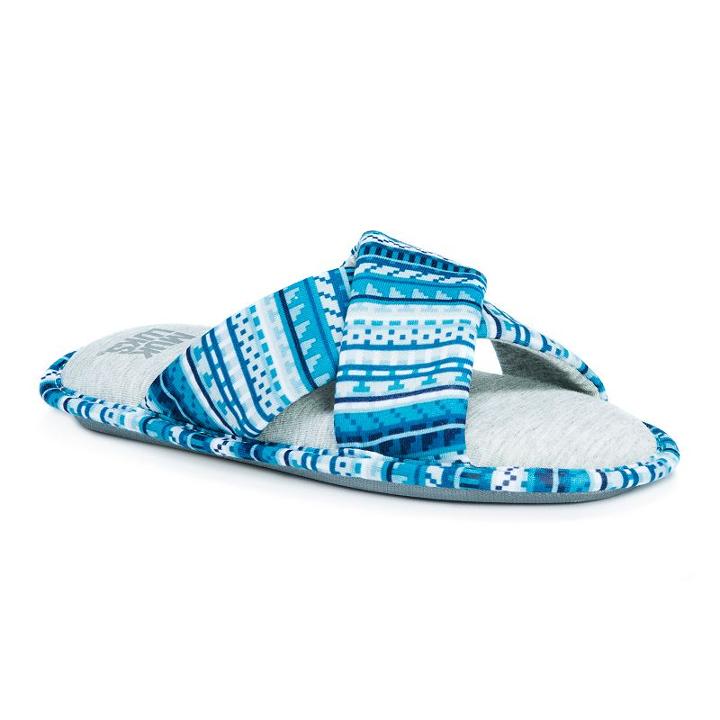 Muk Luks Women's Magda Crossover Memory Foam Slippers, Size: Large, Blue
