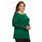 Plus Size Ab Studio Crochet Asymmetrical-hem Sweater, Women's, Size: 3xl, Dark Green