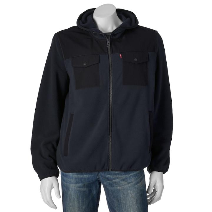 Men's Levi's&reg; Fleece Mixed Media Hooded Jacket, Size: Medium, Blue (navy)