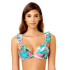 Juniors' California Sunshine Bust Enhancer Ruffle-strap Bikini Top, Women's, Size: Large, Sunset Foliage