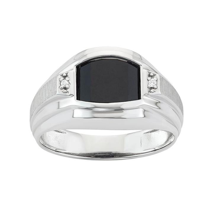 Men's Sterling Silver Onyx & Diamond Accent Ring, Size: 8, Black