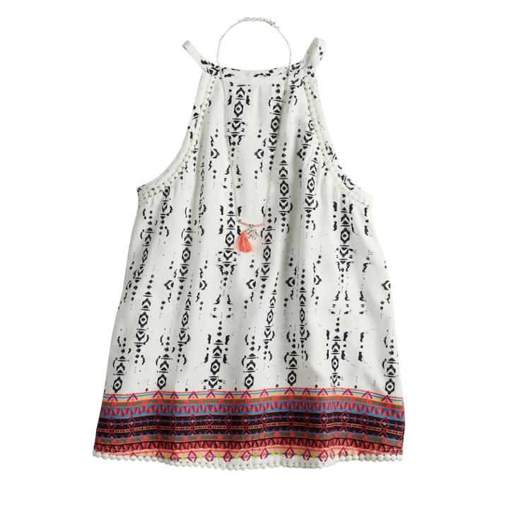Girls 7-16 & Plus Size Mudd&reg; Crochet Trim Tank Top With Necklace, Size: 20 1/2, White
