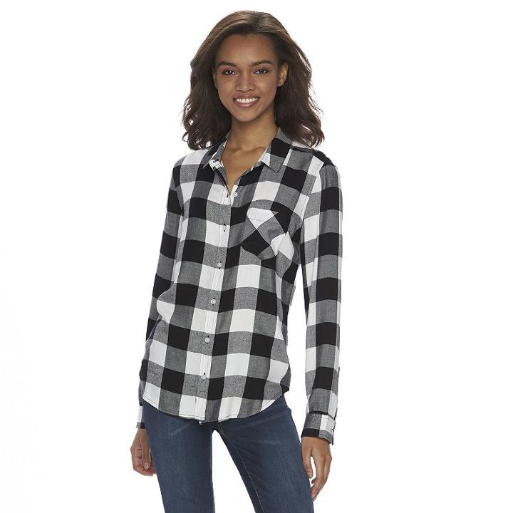 Juniors' So&reg; Twill Button Down Shirt, Girl's, Size: Small, Black