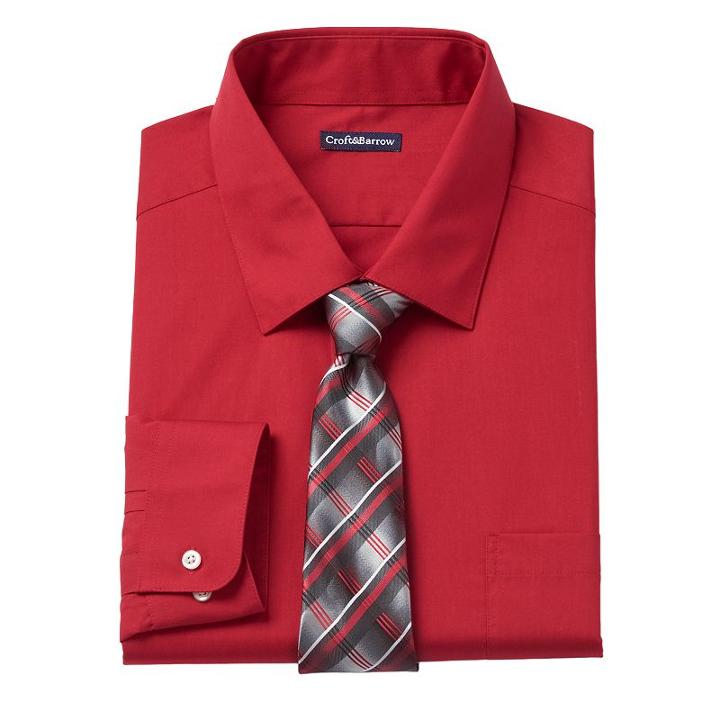 Big & Tall Croft & Barrow&reg; Classic-fit Striped Dress Shirt And Patterned Tie Boxed Set, Men's, Size: 19 36/7t, Brt Red