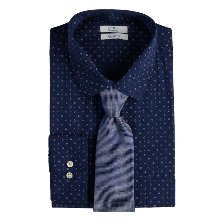 Men's Croft & Barrow&reg; Regular-fit Stretch-collar Dress Shirt And Patterned Tie Boxed Set, Size: L-32/33, Blue (navy)