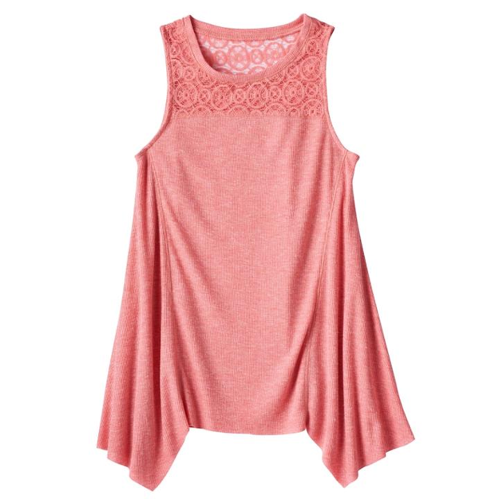 Girls 7-16 Mudd&reg; Ribbed Sharkbite Hem Tank Top, Size: 14, Lt Orange