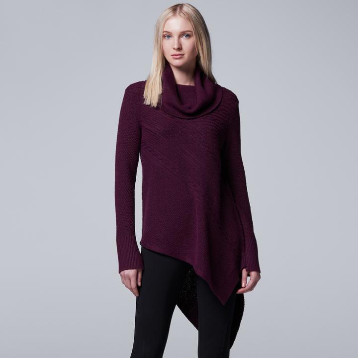 Women's Simply Vera Vera Wang Asymmetrical Cowlneck Sweater, Size: Xl, Purple