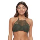 Mix And Match Crochet High-neck Halter Bikini Top, Girl's, Size: Small, Dark Green