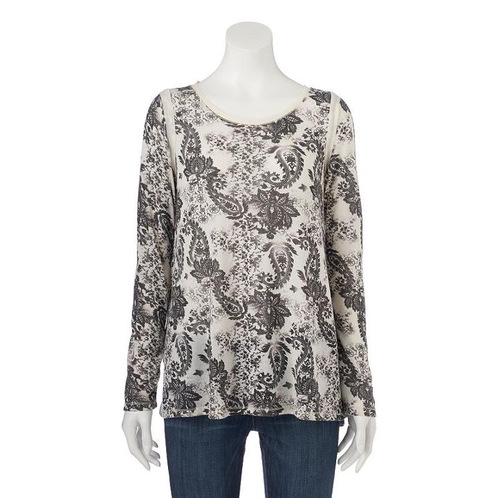 Juniors' Rewind Lace Split Back Tee, Girl's, Size: Small, Grey (charcoal)