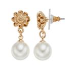 Lc Lauren Conrad Simulated Pearl & Flower Nickel Free Drop Earrings, Women's, White