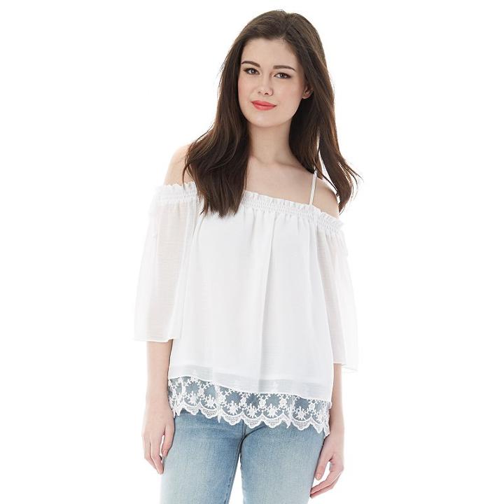 Juniors' Iz Byer California Lace Hem Off Shoulder Top, Girl's, Size: Xl, White Oth