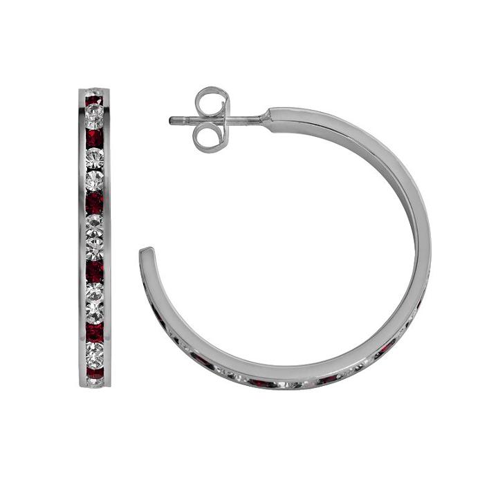 Traditions Sterling Silver Red And White Swarovski Crystal Hoop Earrings, Women's, Multicolor