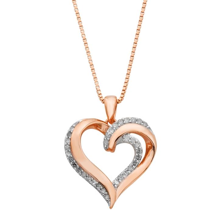 18k Rose Gold Over Silver 1/4 Carat T.w. Diamond Heart Pendant, Women's, Size: 18, White