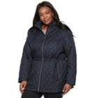 Plus Size Tower By London Fog Hooded Quilted Jacket, Women's, Size: 3xl, Blue (navy)