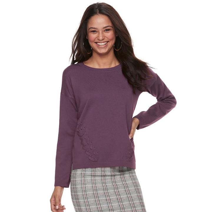 Juniors' Pink Republic Lace-up Sweater, Teens, Size: Large, Drk Purple