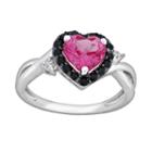 Sterling Silver Lab-created Pink Sapphire, Black Spinel And Diamond Accent Heart Ring, Women's, Size: 9