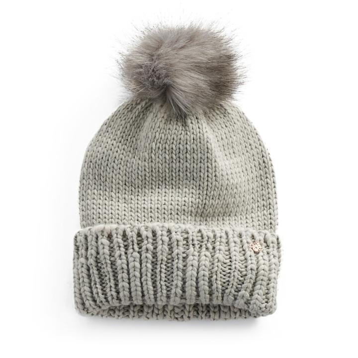 Women's Lc Lauren Conrad Lurex Cuff Pom Pom Beanie, Grey Other