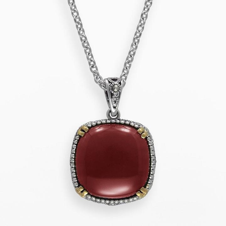Lavish By Tjm 14k Gold Over Silver And Sterling Silver Agate Pendant - Made With Swarovski Marcasite, Women's, Size: 18, Red