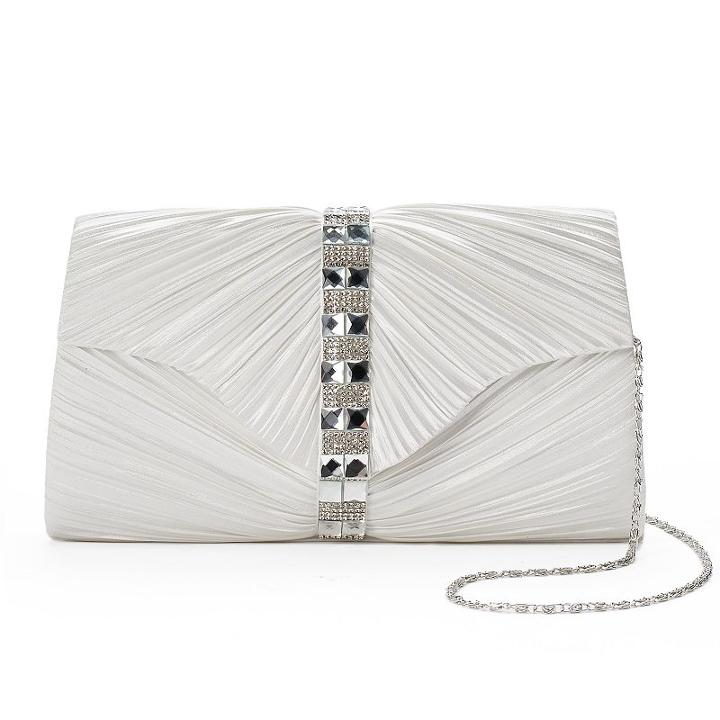 Gunne Sax By Jessica Mcclintock Florence Satin Ruched Rhinestone Clutch, Women's, White