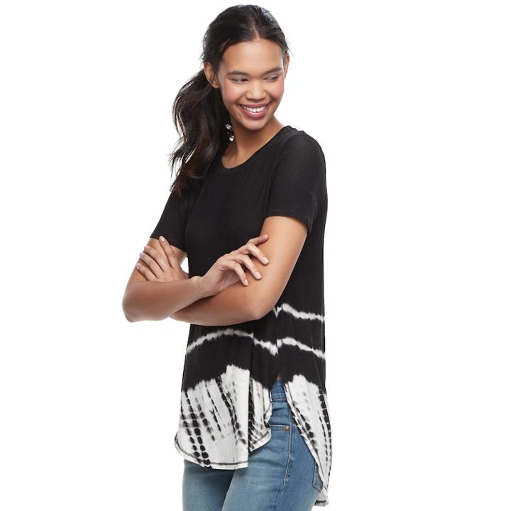 Juniors' Mudd&reg; Tie-dye Shirttail Tee, Teens, Size: Large, Black