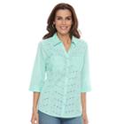 Women's Croft & Barrow&reg; Eyelet-front Top, Size: Small, Dark Green