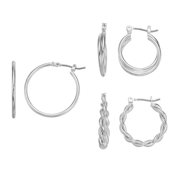 Twisted & Crisscross Nickel Free Hoop Earring Set, Women's, Silver