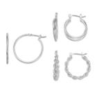 Twisted & Crisscross Nickel Free Hoop Earring Set, Women's, Silver