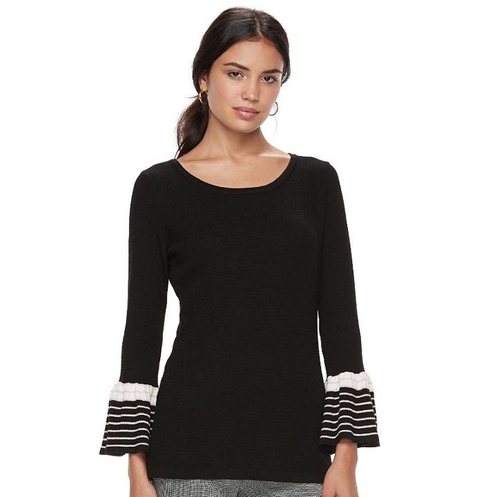Women's Elle&trade; Bell-sleeve Scoopneck Sweater, Size: Large, Oxford