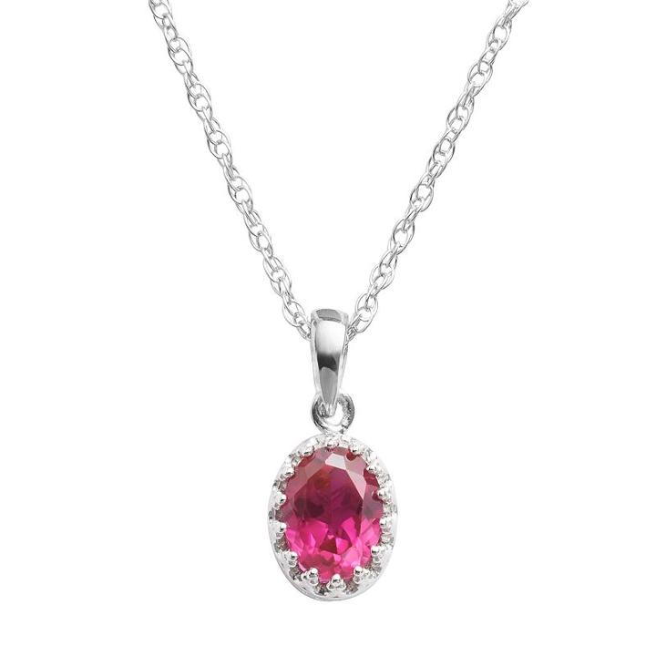 Tiara Sterling Silver Lab-created Ruby Oval Pendant, Women's, Size: 18, Red